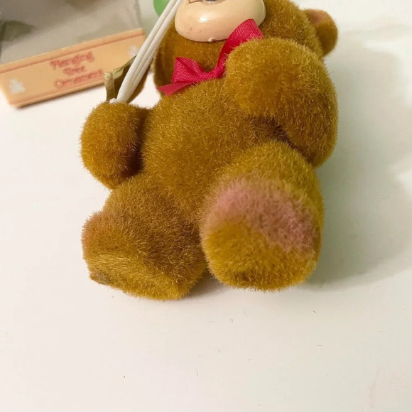 Vintage Jasco Flocked Velvet Christmas Teddies 4 Inch Hanging Tree Ornament - Picture 7 of 16